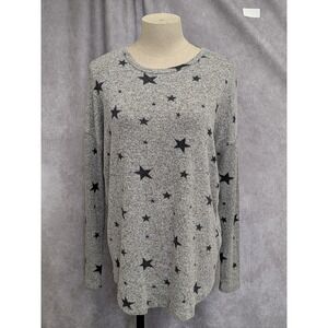 Buffalo David Bitton Womens Star‎ Print Long Sleeve Knit Top Heather Grey Small